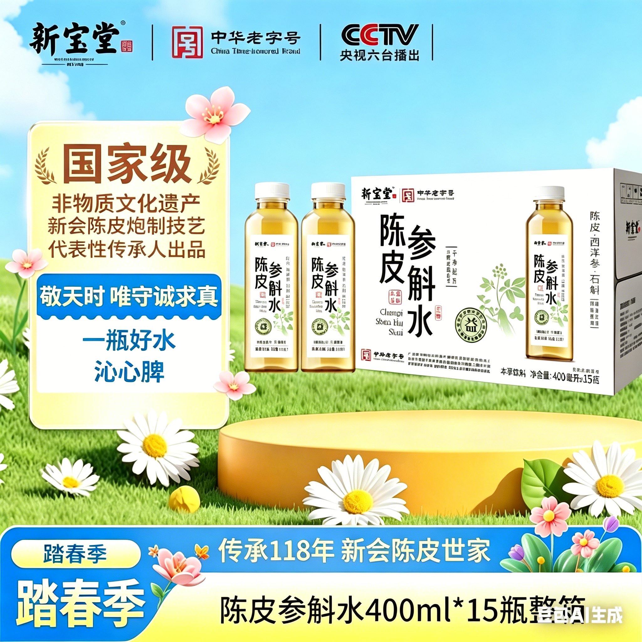 新宝堂新会陈皮参斛水草本饮料西洋参石斛植物饮料400ml*15瓶整箱
