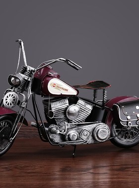 复古怀旧哈雷摩托车客厅电视柜酒柜仿真铁艺车模型家居装饰品摆件