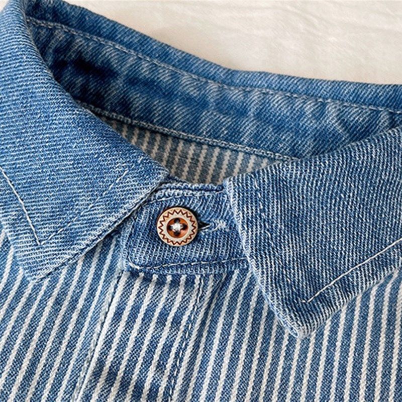 儿童秋季外套2023新款翻领条纹衬衫牛仔男女童春潮酷拼接开衫外穿,童装/婴儿装/亲子装,儿童牛仔外套,淘宝优惠券,粉丝福利购,淘宝优惠卷