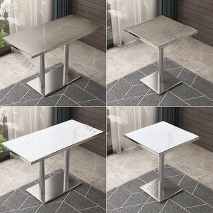 岩板包金边餐桌西餐厅酒吧圆桌酒店餐厅烧烤店茶餐厅长方桌商用