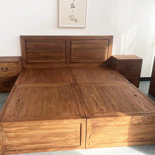 老榆木双人床榻榻米床实木床榆木箱体床榫卯结构组合拼接床箱定制