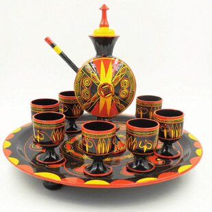 四川凉山少数民族特色工艺品昭觉彝族漆器中型酒具餐具