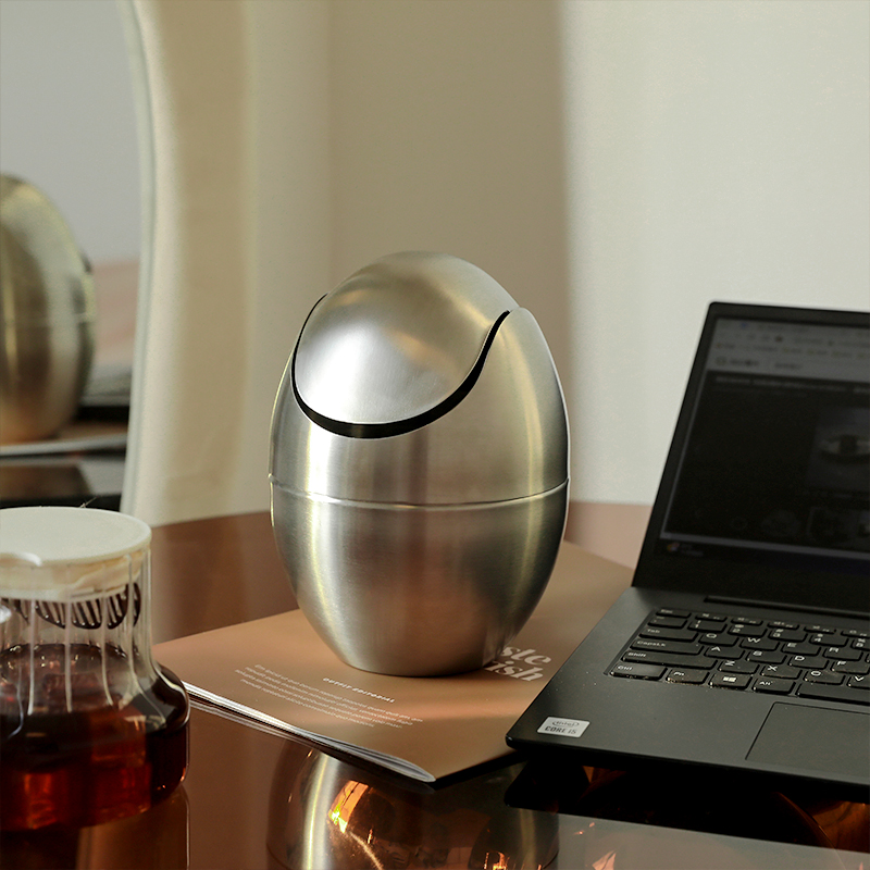 轻奢桌面垃圾桶高档不锈钢客厅卧室家用床头O办公室太空蛋小垃圾