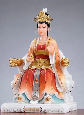 汉白玉女娲娘娘神像家用彩w绘大地之母女娲补天坐像女阴娘娘摆件