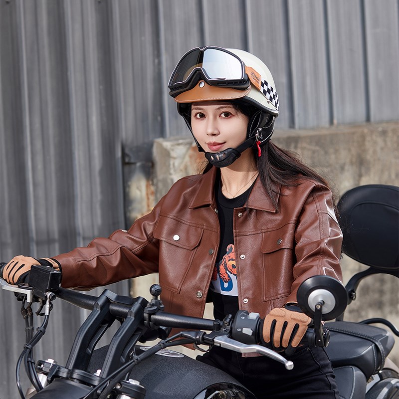 3C认证哈雷摩托车头盔男女士四季电动车半盔日式复古机车骑行瓢盔
