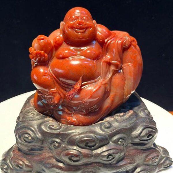 福建寿山石满结晶朱砂体弥勒笑佛摆件人物家居客厅摆设圆雕工艺品