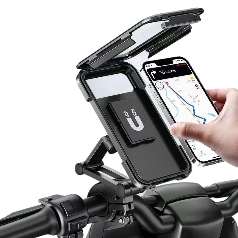 新款电动摩托车防水导航手机支架外卖骑手全封闭触屏电瓶车防雨罩