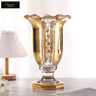 莱文茨大号法兰花水晶玻璃高脚花瓶家居摆件送礼鲜花艺术感花瓶