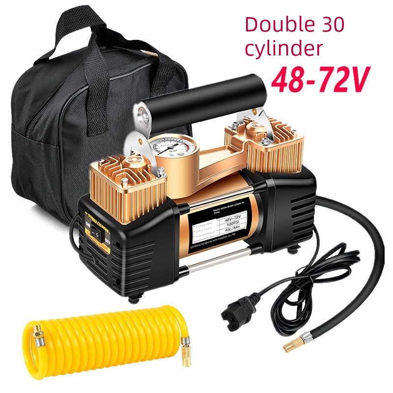 电瓶车气泵48V60V72V电动汽车双缸大功率高压轮胎真空泵