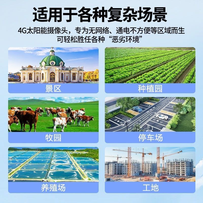 无电无网太阳能监控器4G户外低功耗摄像头360度超清夜视全彩监控