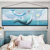 治愈系儿童房鲸鱼装 饰挂布床头背景布艺挂画男孩卡通房间墙面挂毯