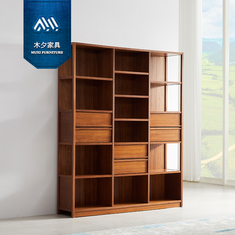 木夕槟榔色东南亚风格家具书柜胡桃木色实木书架装饰柜新中式书柜