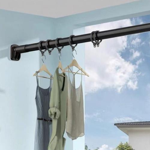 室内晒衣杆免打孔晾衣杆浴帘杆免安装卧室撑衣杆单杆窗帘杆伸缩杆