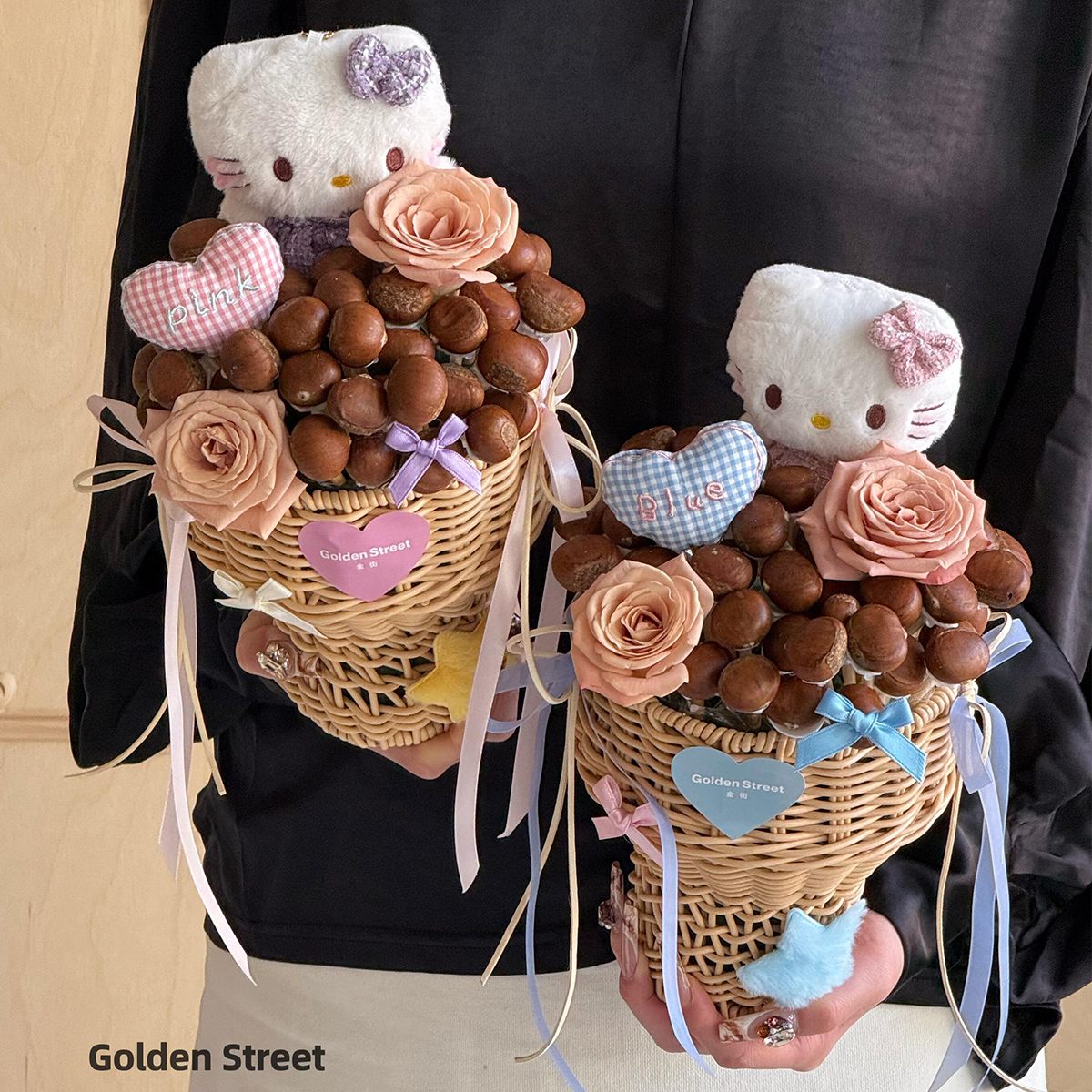 新款冰激凌e花篮板栗草编藤编冰淇淋花束鲜花包装插花抱抱桶空桶