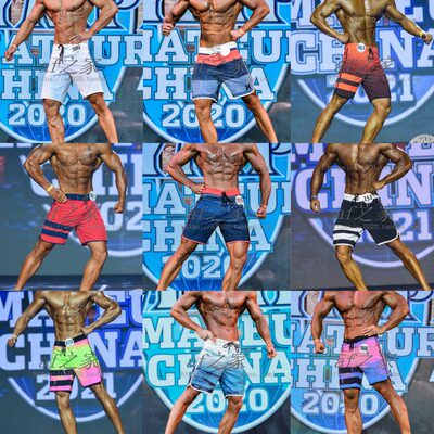 男健体比赛沙滩裤速干 夏季冲浪短裤运动 宽松五分裤弹力中裤齐膝