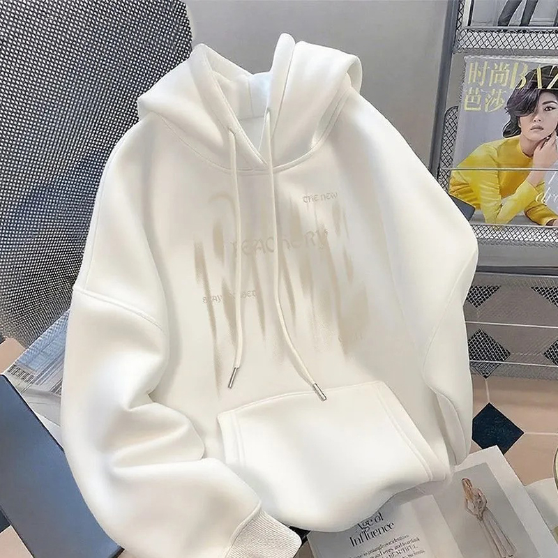 幻影字母花灰色连帽卫衣女款春秋冬季新款休闲百搭宽松上衣卫衣