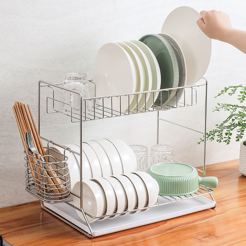 高层距304不锈钢置碗r架收纳层架 一体双层沥水碗架厨房置物架碗