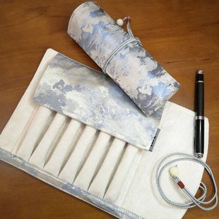 布邑手作纯真丝宋锦山水图囯潮复古笔袋单支装 笔包 钢笔套三支装