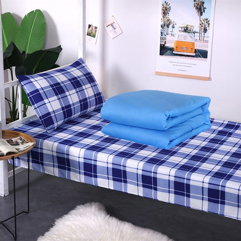 白色宿舍全d棉蓝白枕s套被罩学生宿舍三件套床0单人床床单