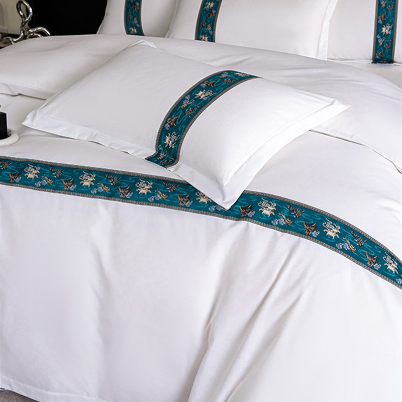 星级酒店床上用品四件套宾馆白色A床单被套被子民宿专用床笠刺绣