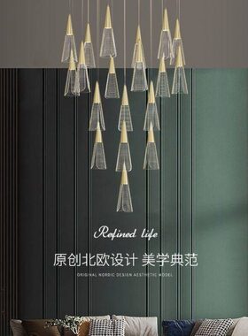 楼梯间长吊灯别墅复式楼北欧轻奢旋转挑空极简lo.ft现代简约楼梯