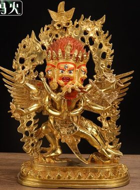 普巴金刚像摆件 西藏宗仿尼泊尔手工全鎏金供护像10寸