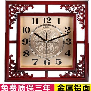 康巴丝家用挂钟时尚方形时钟客厅创意挂墙中式大气静音石英钟表