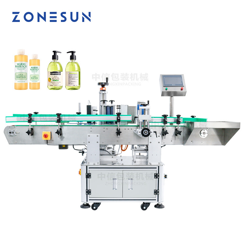ZONESUN 全自动圆瓶贴标机食品罐化妆瓶单双面贴标机带收料台收
