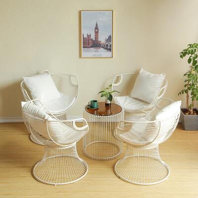 适用奶油风桌椅三件套阳台休闲铁艺椅子休息区两椅小边几一桌四椅