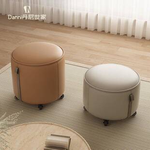 适用矮凳滑轮可移动家用实木客厅茶几小凳子轻奢高级感入户门口换