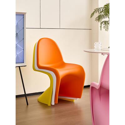 适用北欧家用靠背椅客厅餐桌椅轻奢高级感潘东椅子设计师化妆凳塑