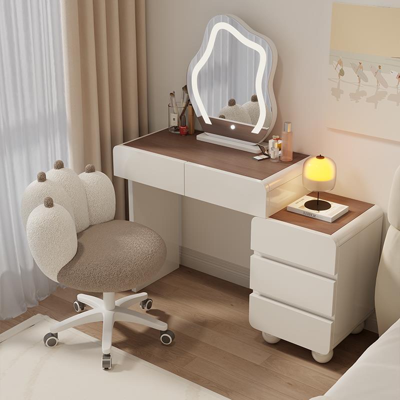 小户型梳妆台卧室2025新款奶油风60cm现代简约简易化妆桌斗柜一体