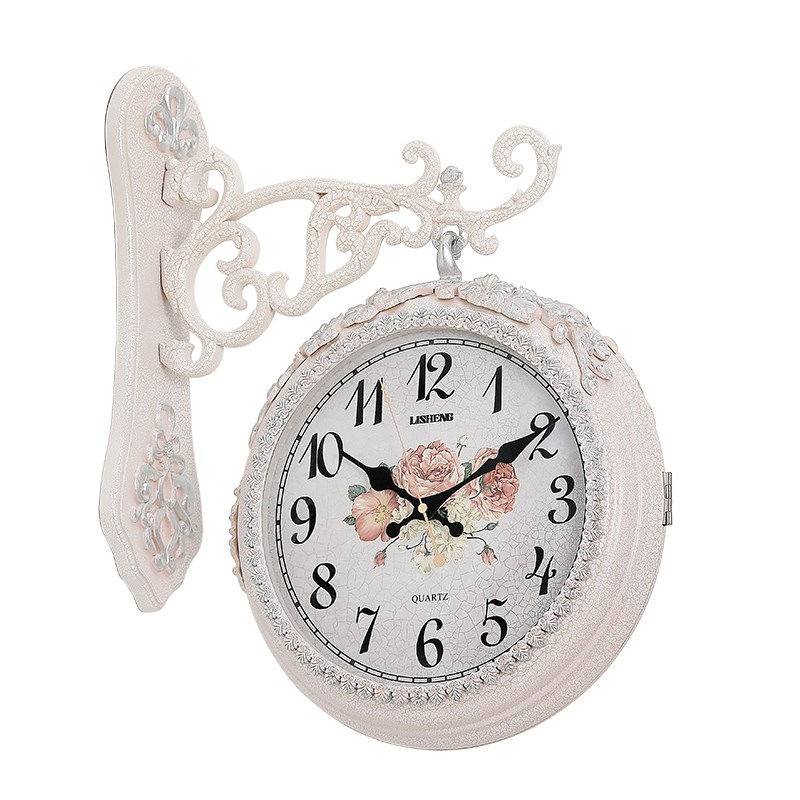 客厅双面挂钟静音欧式钟表时尚z现代简约两面复古家用时钟创意装