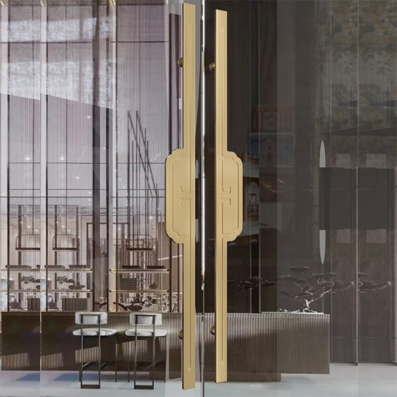 中式玻璃门拉g手酒店包间古铜实心太空铝刻字会议室推拉实木门把