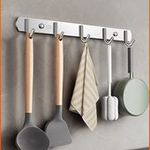 卡贝厨房挂钩架免打孔304不锈钢排钩壁挂式 厨具勺子铲子挂杆收纳