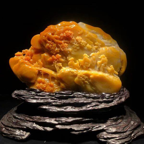 福建黄石浮雕家居摆设手工俏色办公鹭禄结晶寿山石田摆件高升工艺