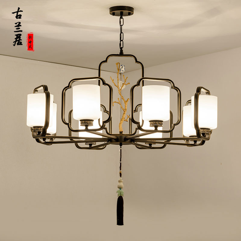 新中式吊灯现代简约客厅灯大气家C用仿古中国风书房卧室餐厅玻璃,家装灯饰光源,客厅吊灯,淘宝优惠券,粉丝福利购,淘宝优惠卷