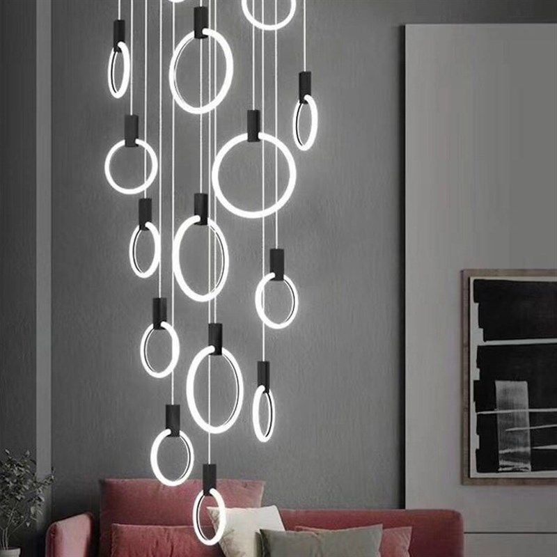 北欧轻奢楼梯长吊灯别墅复式楼梯灯挑空长线高级T感客厅旋转中空,家装灯饰光源,客厅吊灯,淘宝优惠券,粉丝福利购,淘宝优惠卷