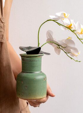 手花器家居摆件朴小花〖少作〗复古陶瓷花瓶量粗陶插古家日式悠小