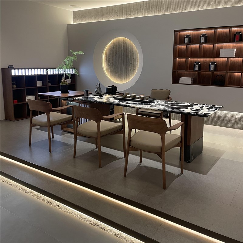 高端别墅大户型实木茶桌黑胡桃木现代简约O大平层办公室客厅家用