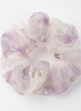 暮紫霓裳~紫色系欧根纱国风氛围感甜美亮K片珍珠发圈饰春夏新款女