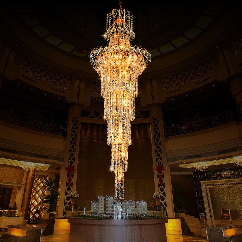 复式楼大吊灯欧式别墅客厅水晶灯轻E奢酒店大厅灯具中空挑高长吊,家装灯饰光源,客厅吊灯,淘宝优惠券,粉丝福利购,淘宝优惠卷
