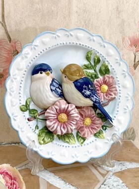 方亚陶瓷爱情鸟摆盘庭院挂盘新房家X居摆件送礼
