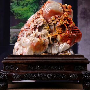 送礼天然摆奇石饰暝秋居寿山石湘崎雀家装 收藏山放酒店摆设工艺品