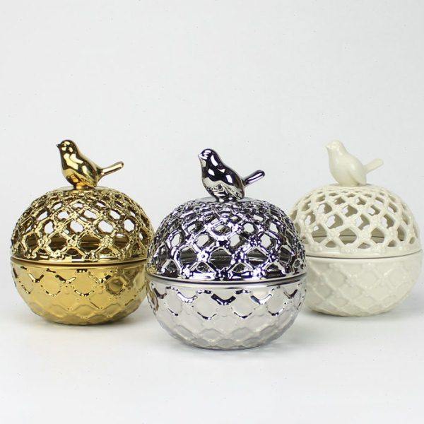 电镀金色银色镂空摆件简约后现代陶瓷床头首饰钥匙收纳盒创意饰品