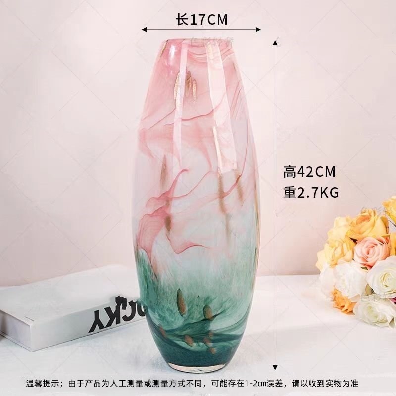 北欧山水风手工玻璃花瓶创意摆件办公室创样板间餐U桌插花器装饰