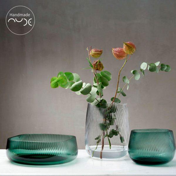 NUDE进口 水晶玻璃条纹花瓶水培插花花器样板房装饰摆件欧式简约