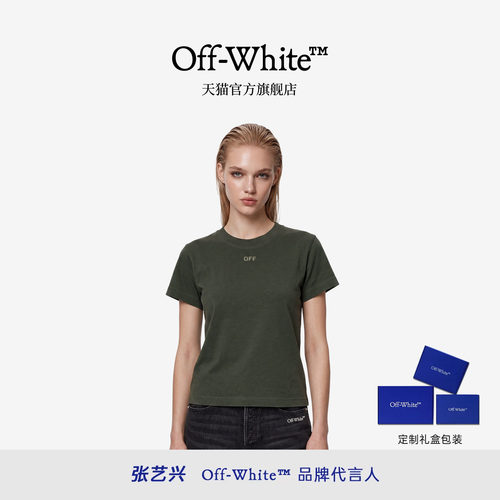 OFF-WHITE™新款做旧天使素描斜纹图案短袖T恤女装潮牌上衣