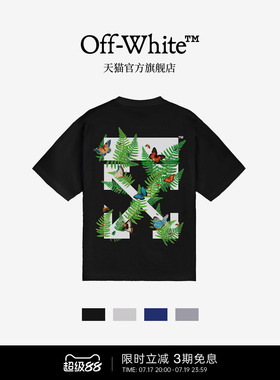 OFF-WHITE™情侣装新款短袖T恤休闲文艺蝴蝶植物图案装饰半袖