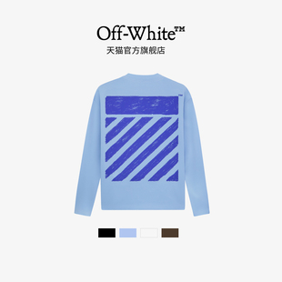 纯棉宽松长袖 重磅刺绣圆领上衣后背印花男女同款 t恤 white新款 off